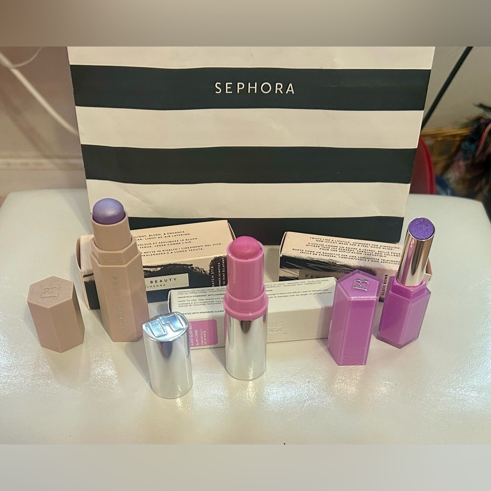 HUDA & Fenty LOT! glassy blush balm, gloss bomb stick & match stix!!!
